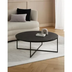 Tavolino Rotondo Xl Da Salotto Con Piano In Vetro Effetto Marmo Antigua*Westwing Collection Discount