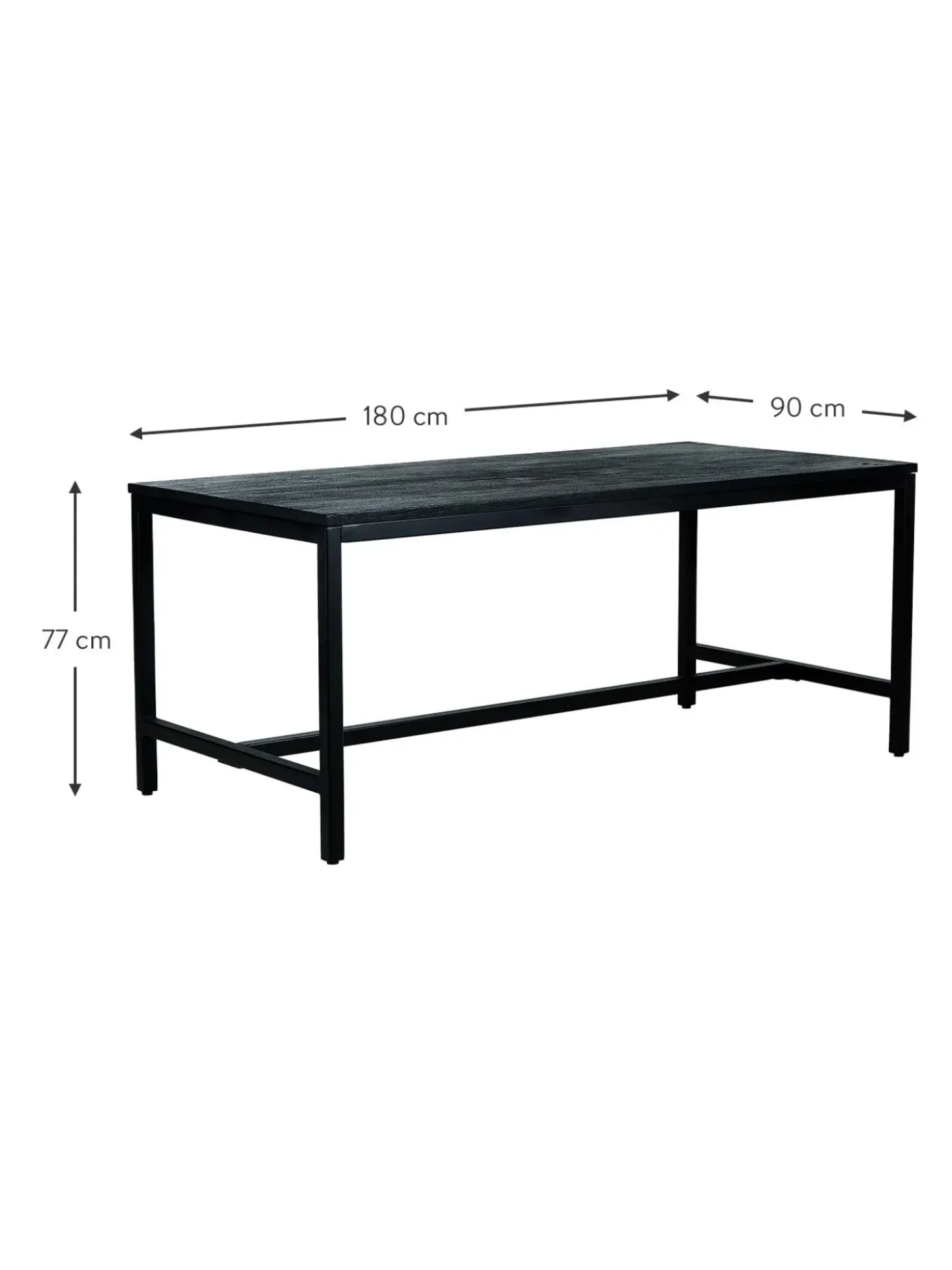 Tavolo Con Piano In Legno Massiccio Nero Raw, 180X90 Cm